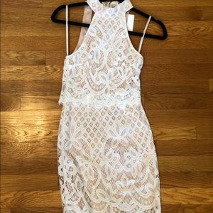 White lace high neck dress